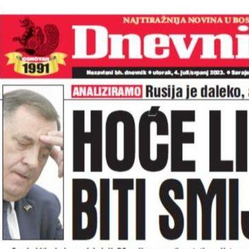 U današnjem "Dnevnom avazu" čitajte: Hoće li Dodik biti smijenjen!