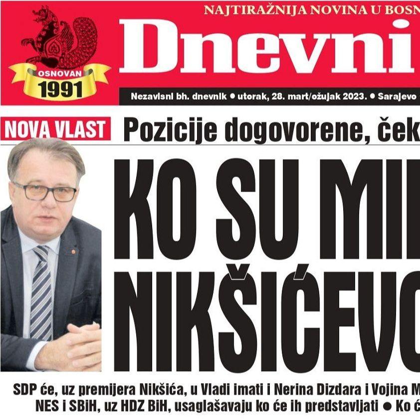Danas u "Dnevnom avazu" čitajte: Ko su ministri u Nikšićevoj vladi