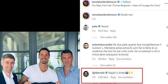 Đokovićev komentar na objavi Ibrahimovića - Avaz