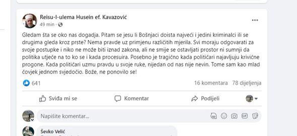 Facebook status Huseina ef. Kavazovića - Avaz