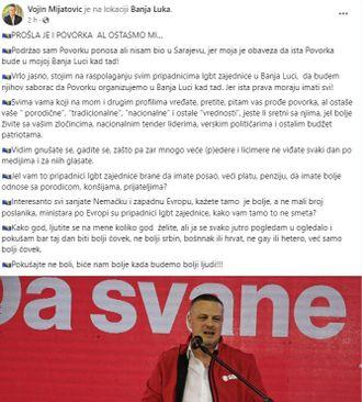 Facebook status Vojina Mijatovića - Avaz