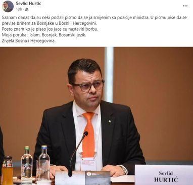 Objava Sevlida Hurtića na Facebooku - Avaz