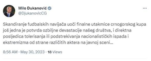 Objava Đukanovića - Avaz