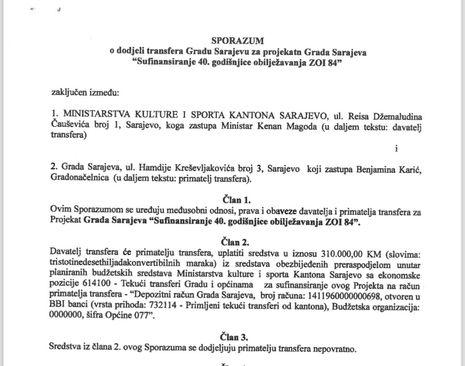Faksimil Sporazuma između Ministarstva i Grada - Avaz