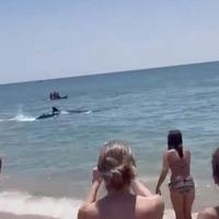 Beach panic: Dramatic moment terrified tourists flee "shark" at Spanish beach 