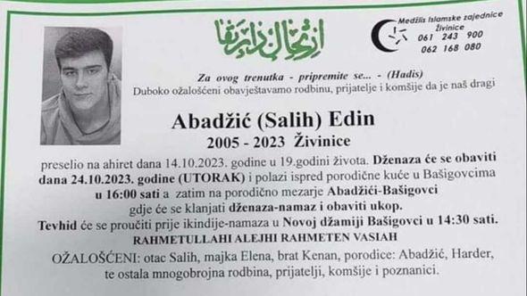 U 19. godini preminuo Edin Abadžić - Avaz