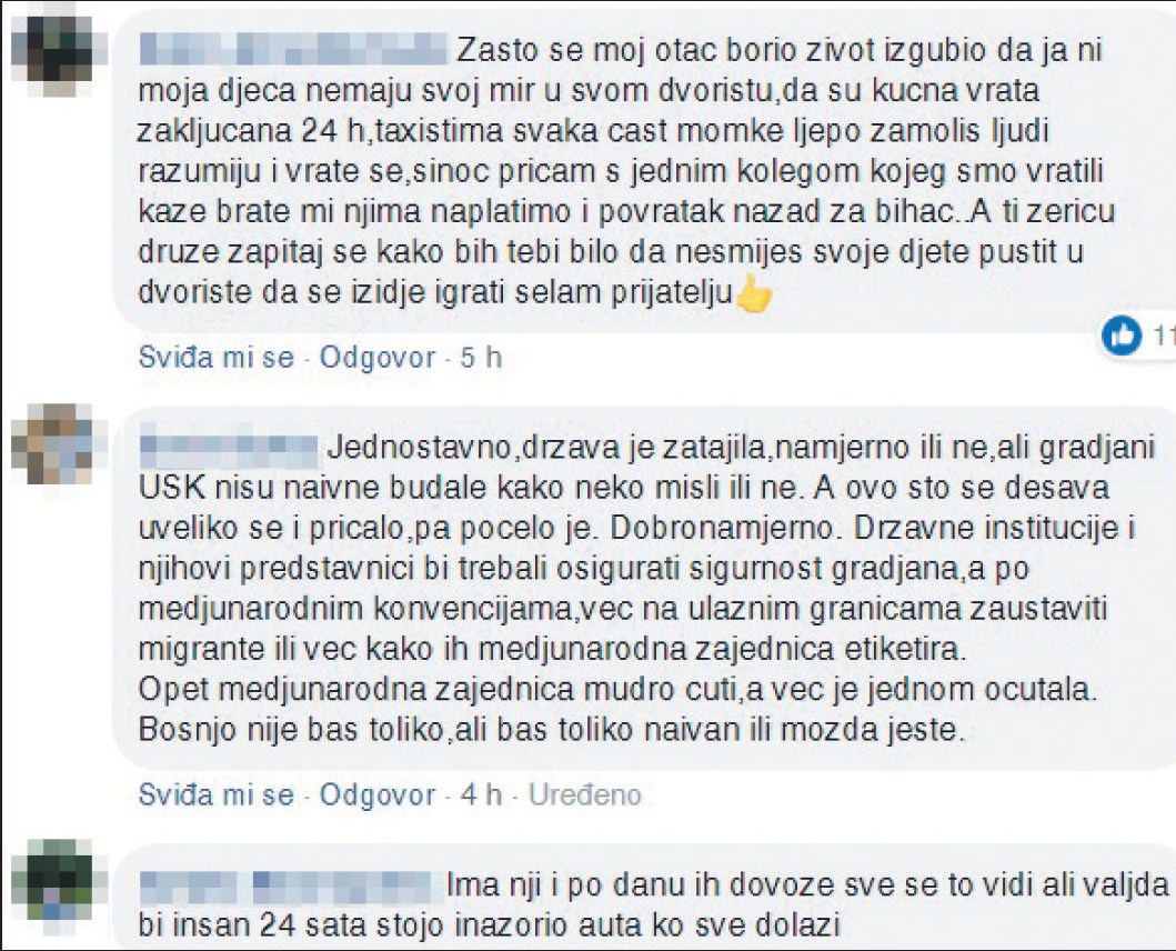 Faksimil komentara građana Izačića na društvenim mrežama: Vanredno stanje u najvećem pograničnom bihaćkom mjestu