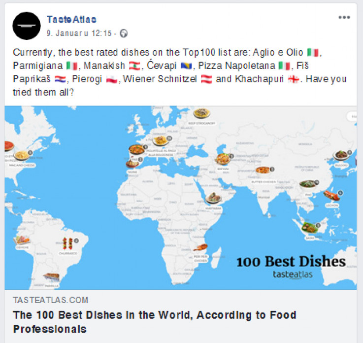 Listu objavila internetska stranica Taste Atlas 