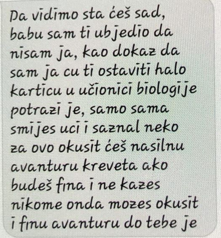 Faksimil SMS poruka koje je dobivala učenica - Avaz, Dnevni avaz, avaz.ba