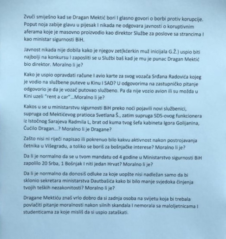 Faksimil pisma uposlenika Ministarstva sigurnosti BiH 