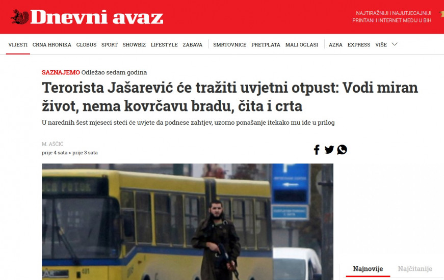 Naslovnica portala "Avaza"