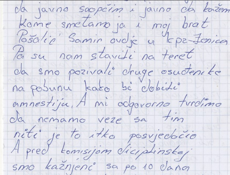  Faksimil pisma iz KPZ Zenica  - Avaz, Dnevni avaz, avaz.ba