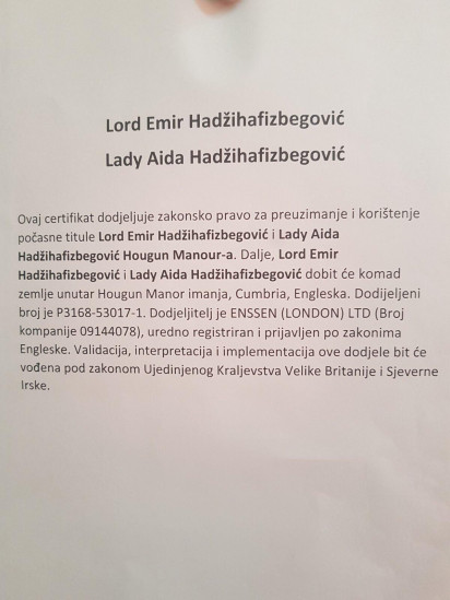 Emir Hadžihafizbegović: Dobio sam titulu Engleskog lorda H550