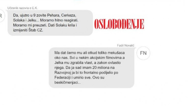 Printscreen poruka koje je slao Novalić - Avaz, Dnevni avaz, avaz.ba