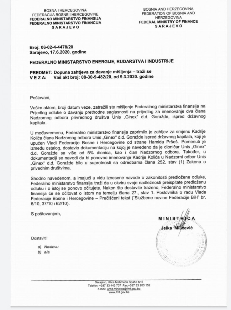 Faksimil dopisa Jelke Milićević upućenog ministru Džindiću 