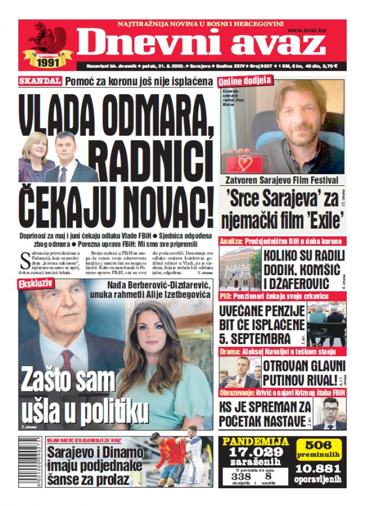 Današnja naslovnica „Dnevnog avaza“