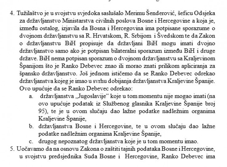 Faksimil dopisa Tužilaštva BiH disciplinskom tužiocu
