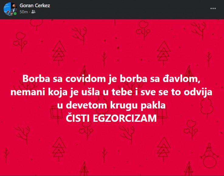 Objava Gorana Ćerkeza na Facebooku