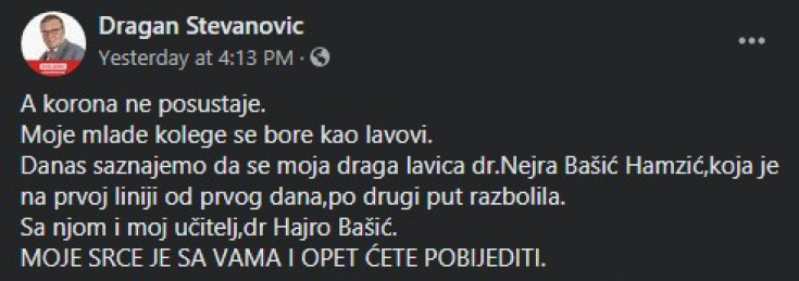 Objava dr. Stevanovića na Facebooku
