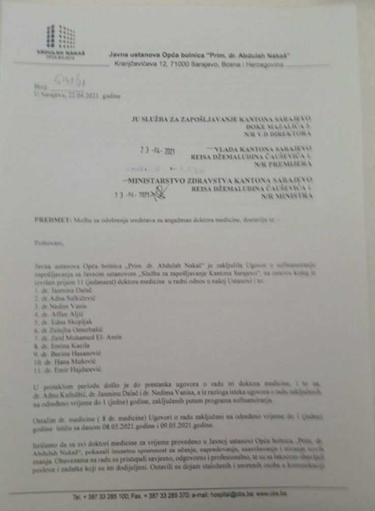 Dopis koji je Gavrankapetanović uputio Vladi KS