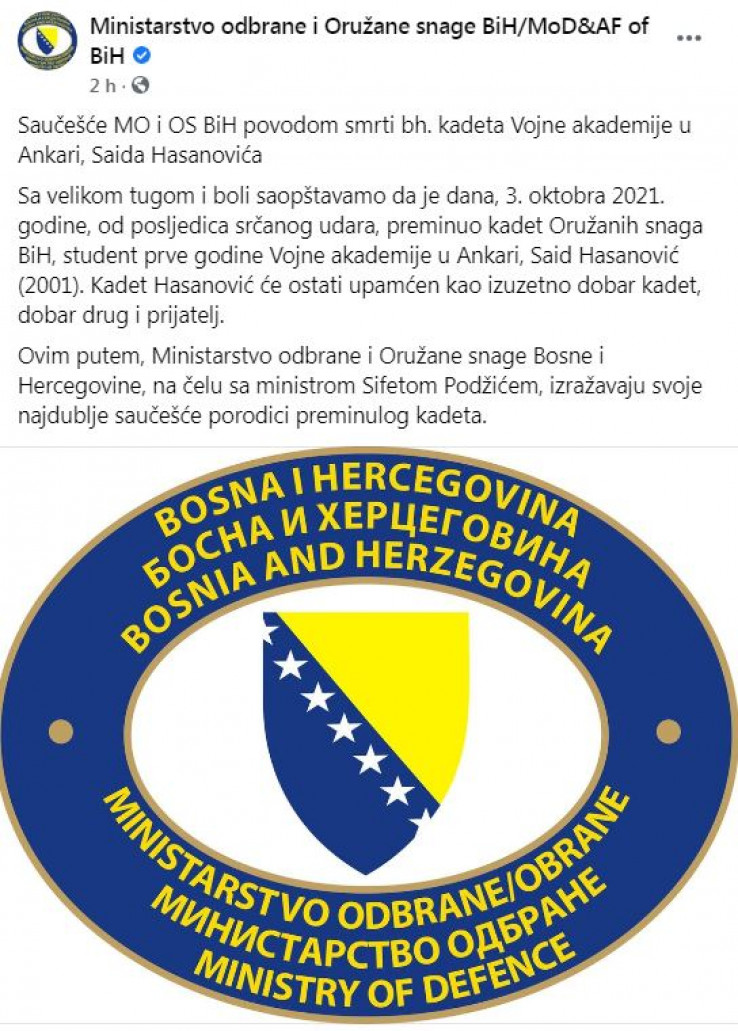 Saopćenje Ministarstva odbrane BiH