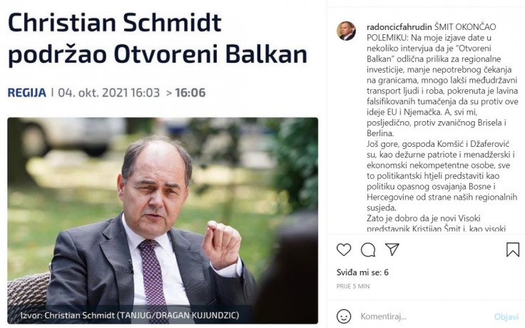 Fahrudin Radončić's post on Instagram