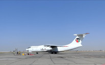 The plane carrying humanitarian aid sent by the United Nations (UN) to Afghanistan arrives at Termez International Airport in Termez, Uzbekistan on October 15, 2021. 
