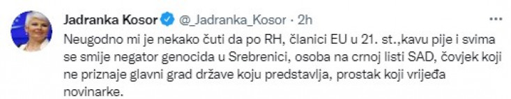 Objava Jadranke Kosor na Twitteru