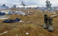 A view of a deserted migrants' camp as migrants at the Poland-Belarus border cleared camps and moved to the closed area prepared by the Belarusian government within the border region, in Grodno, Belarus on November 18, 2021.