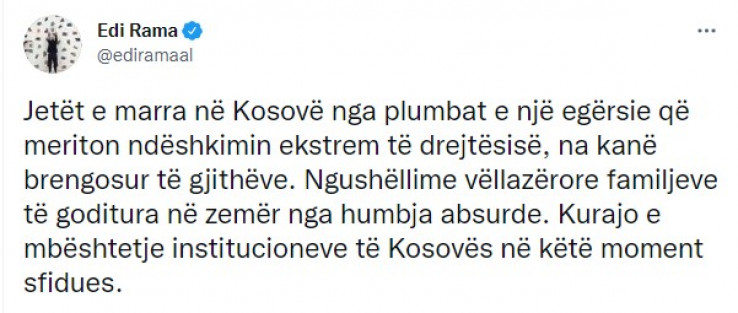 Objava albanskog premijera na Twitteru