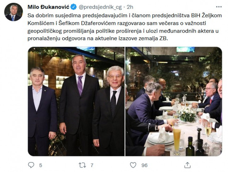 Đukanović se oglasio na Twitteru