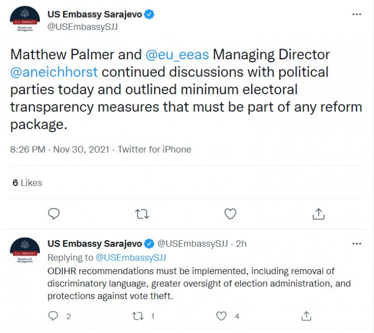 Objava američke ambasade na Twitteru