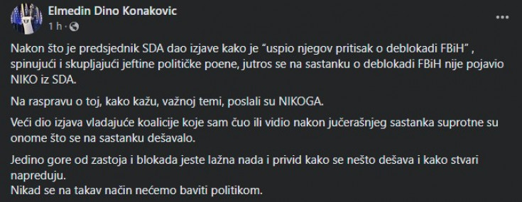 Status Konakovića na Facebooku
