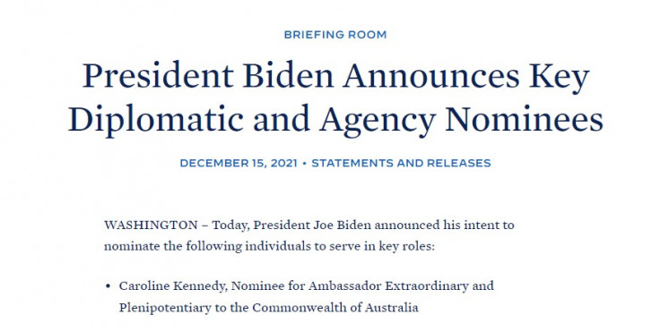 Predsjednik Bajden je predložio Kerolin Kenedi za novu ambasadoricu SAD-a u Australiji