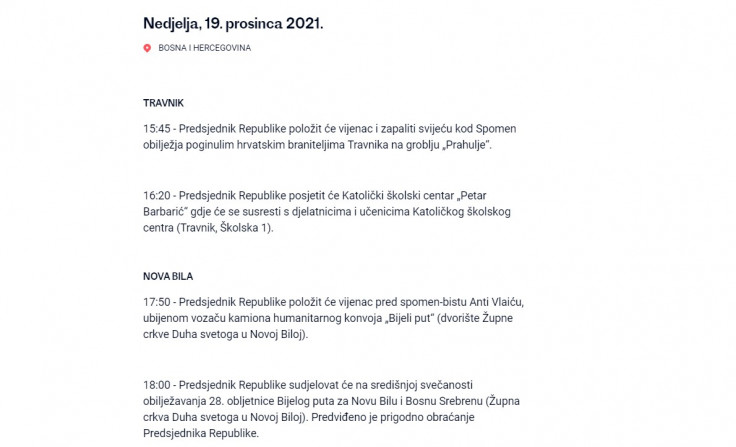 Najava iz kabineta predsjednika Hrvatske