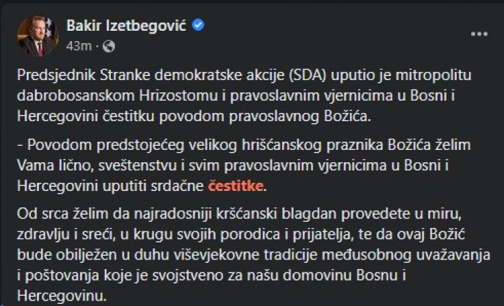Čestitka Bakira Izetbegovića