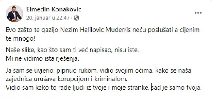 Konakovićeva poruka Muderisu