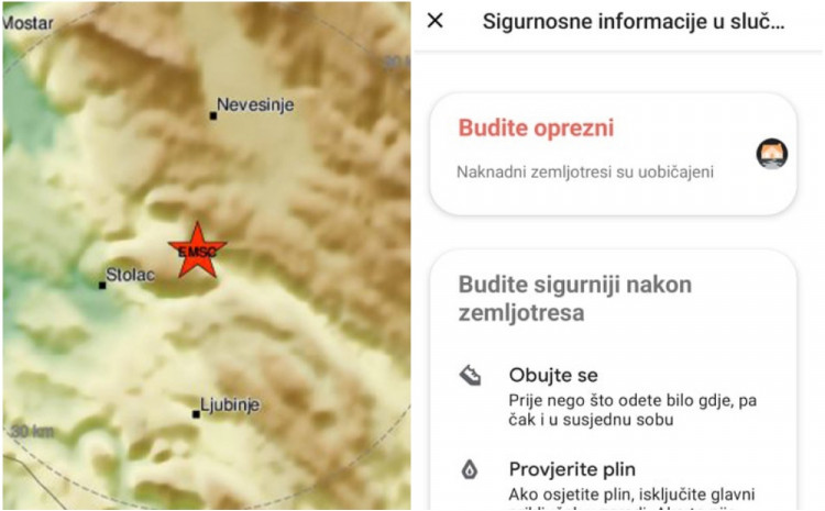 Epicentar zemljotresa bio između Stoca i Lubinja