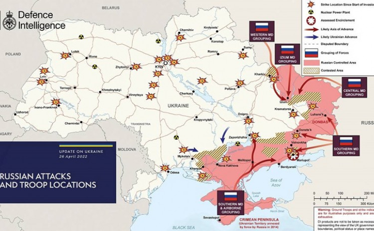 Mapa položaja Ukrajine i napada ruskih vojnika 