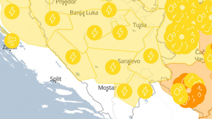 Meteoalarm izdao je žuto upozorenje na grmljavinu u BiH