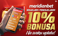 Bonus dani u Meridianu: Nedjeljom i ponedjeljkom uzmi 10% na sve uplate