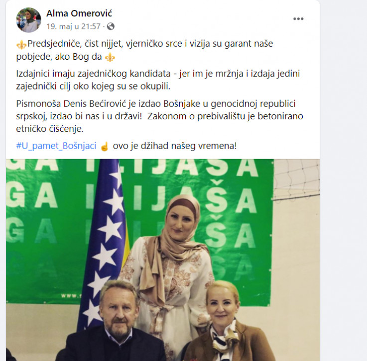 Objava Alme Omerović na Facebook-u