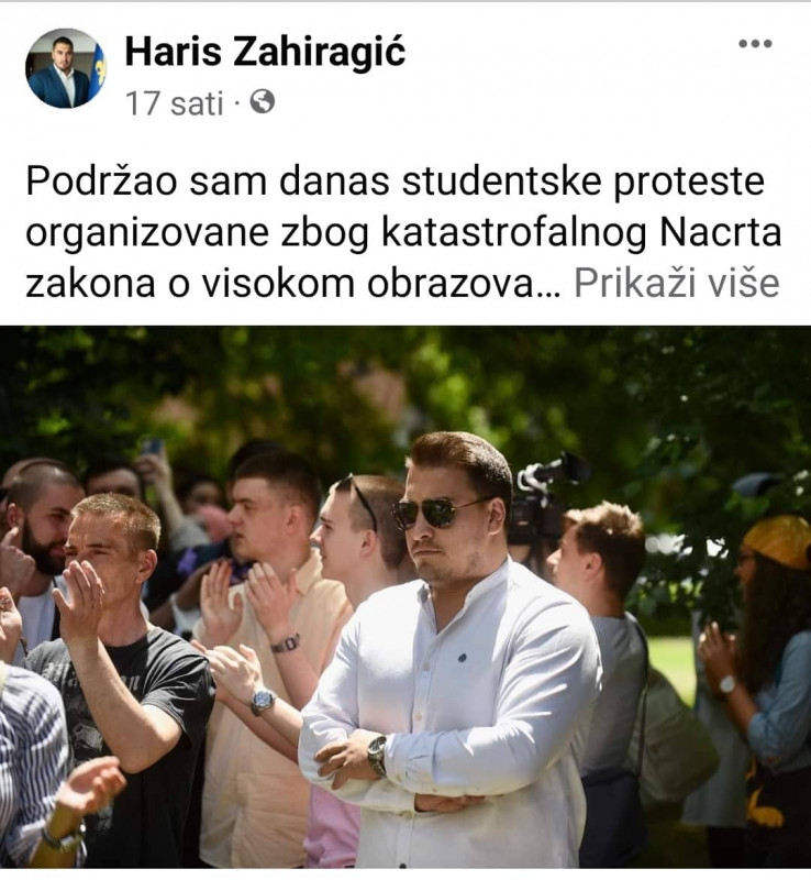 Haris Zahiragić na studentskim protestima