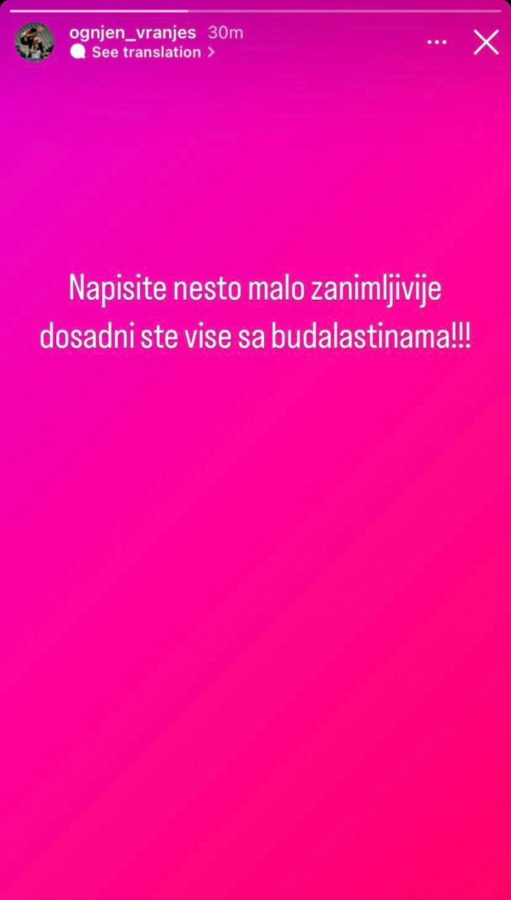 Objava Vranješa na Instagramu