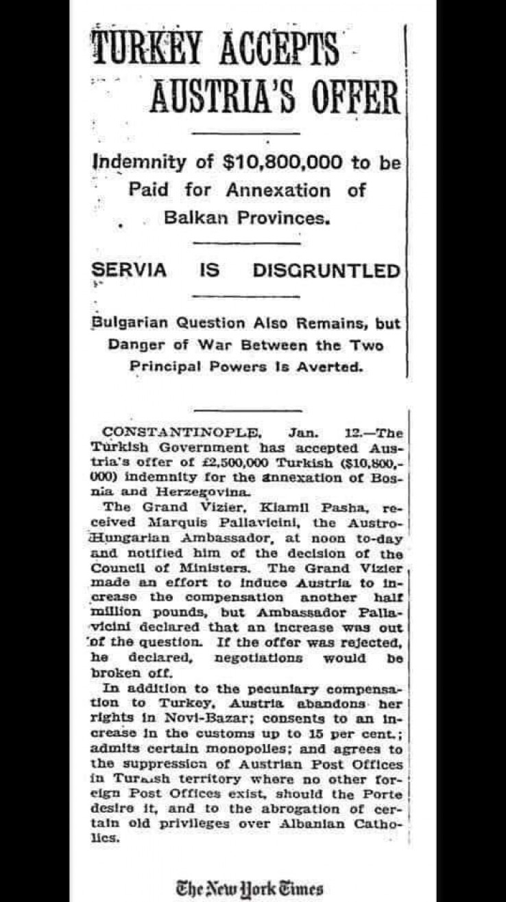 Turska svojevremeno prihvatila ponudu Austro-ugarske