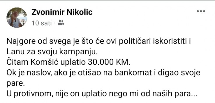 Facebook status Zvonimira Nikolića
