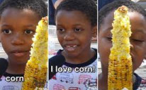Dječak oduševljen kukuruzom