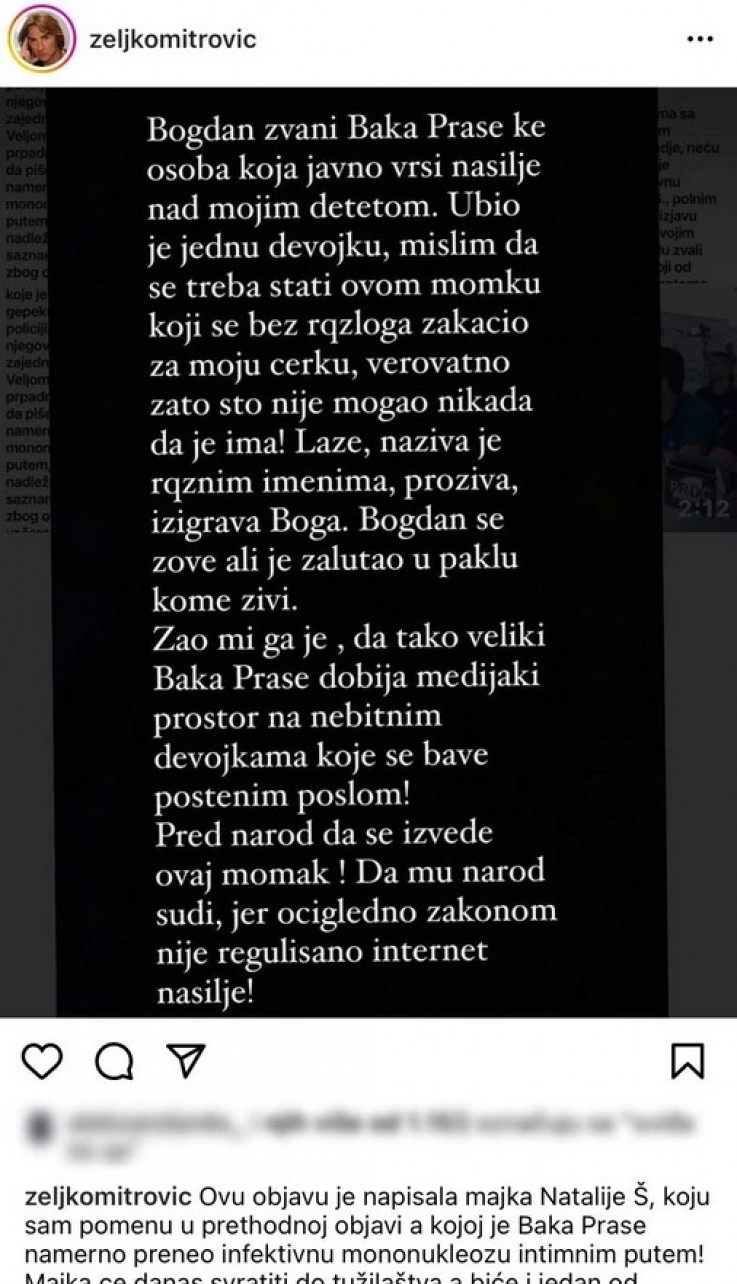 Poruka koju je Željko Mitrović objavio na Instagramu