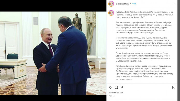 Instagram objava Milorada Dodika