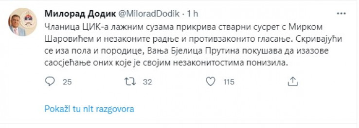 Objava Dodika na Twitteru